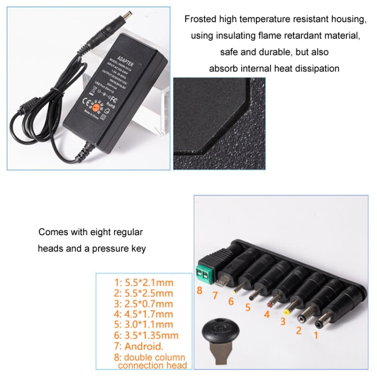 Chargeur adaptateur secteur DC réglable 65W 6-20V 3A, prise US, prise EU, prise UK petite, prise AU, prise UK grande