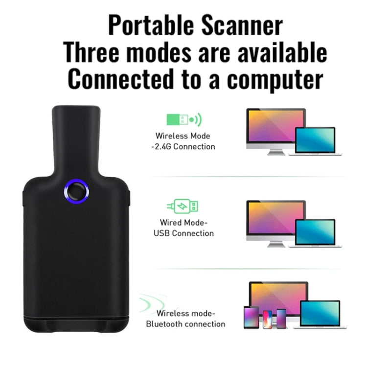 Scanner de codes-barres Bluetooth 2D HC101D sans fil avec clip arrière, lecteur de codes-barres pour téléphone, 2D milieu, 2D côté
