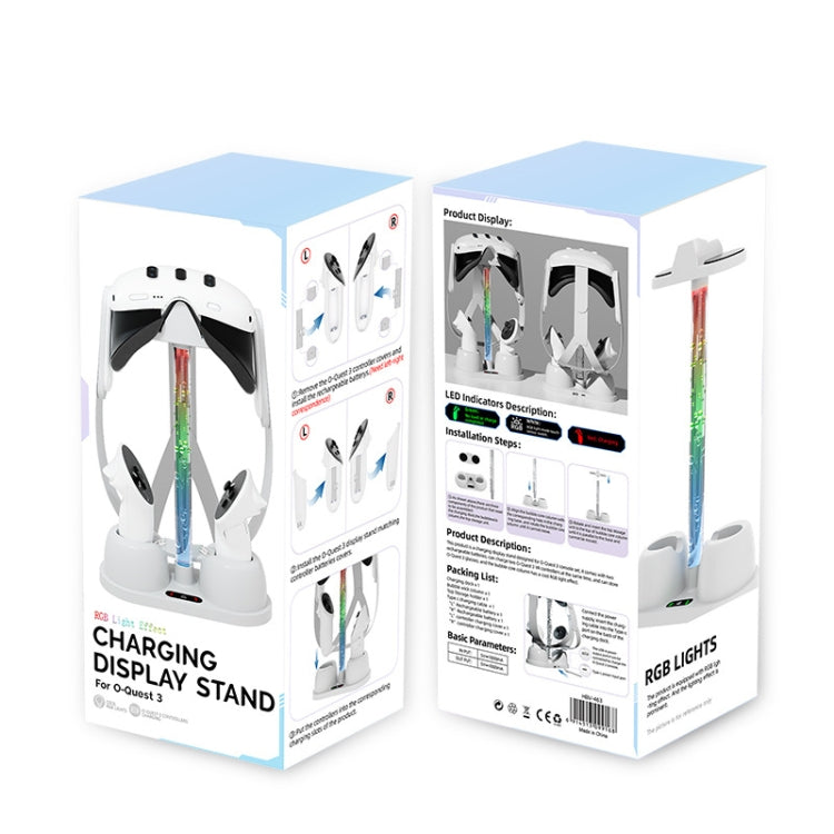 Pour la station de charge et support de rangement des lunettes VR Meta Quest 3 avec lumière RGB, station de charge