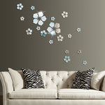 18pcs /Set Autocollant Mural Miroir Acrylique Fleur de Cerisier Décoration Murale Fond de Salon Chambre, Fleur de Cerisier