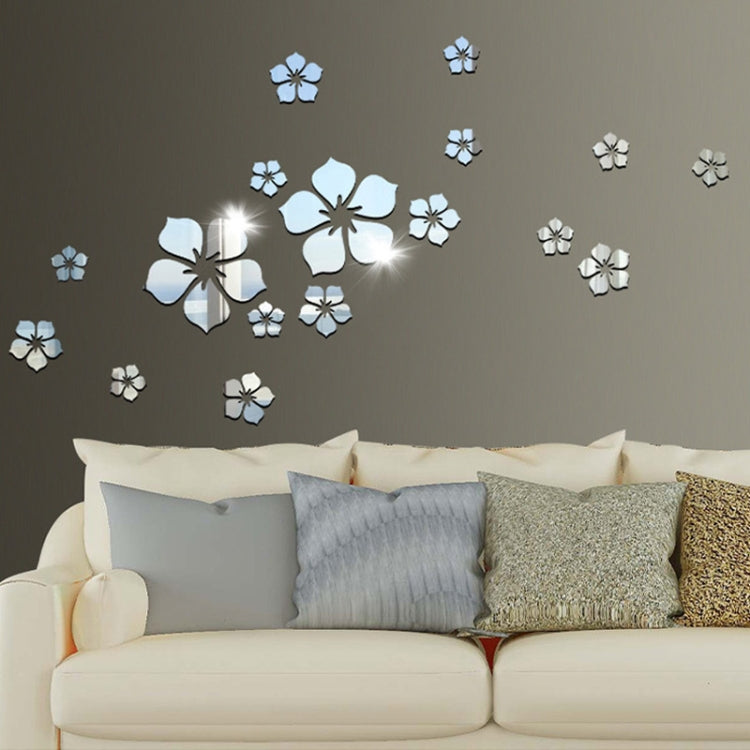 18pcs /Set Autocollant Mural Miroir Acrylique Fleur de Cerisier Décoration Murale Fond de Salon Chambre, Fleur de Cerisier
