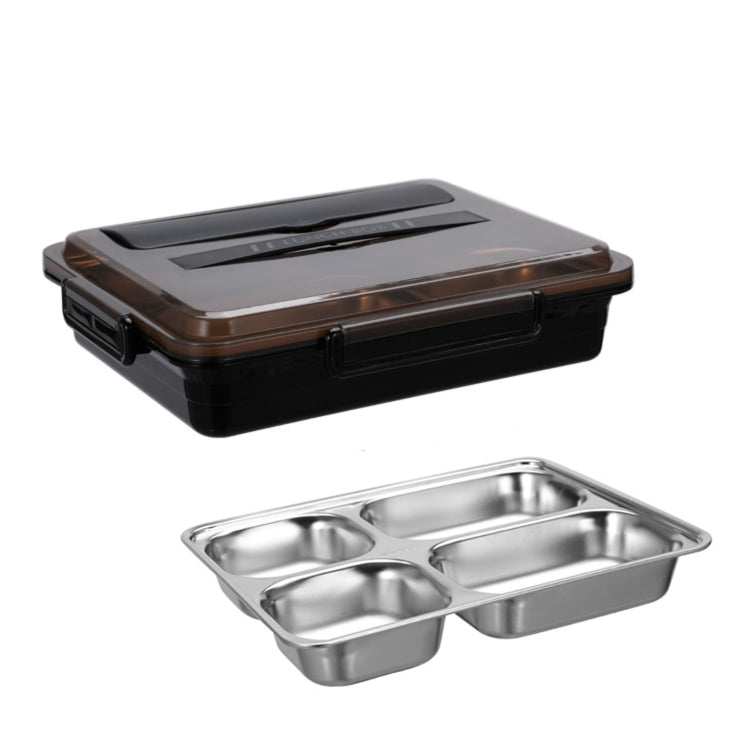 Boîte à déjeuner en acier inoxydable 304, étanche, isotherme, pour étudiant, dortoir, Bento Box, 4 compartiments, Noir