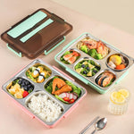 Boîte à déjeuner en acier inoxydable 304, étanche, isotherme, pour étudiant, dortoir, Bento Box, 4 compartiments, Noir