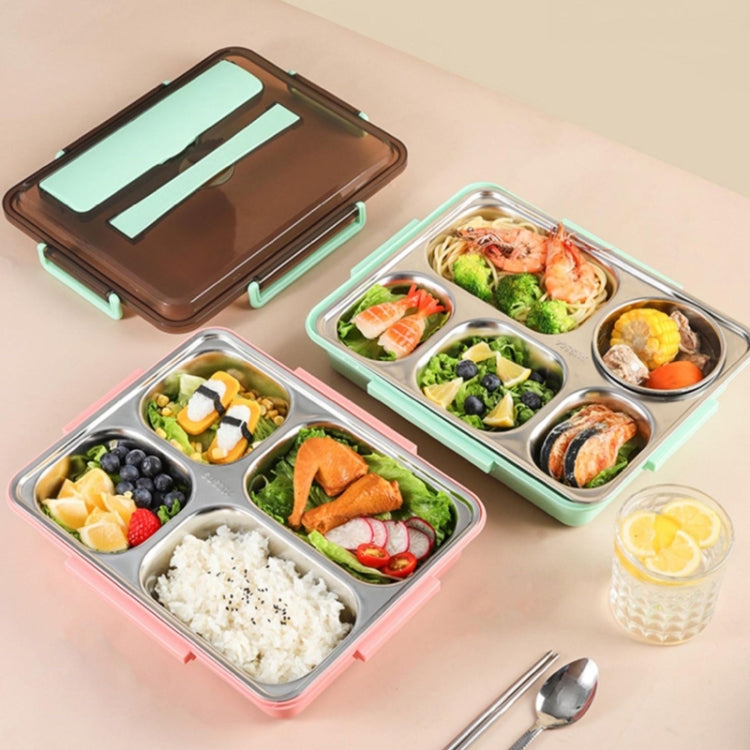 Boîte à déjeuner en acier inoxydable 304, étanche, isotherme, pour étudiant, dortoir, Bento Box, 4 compartiments, Noir