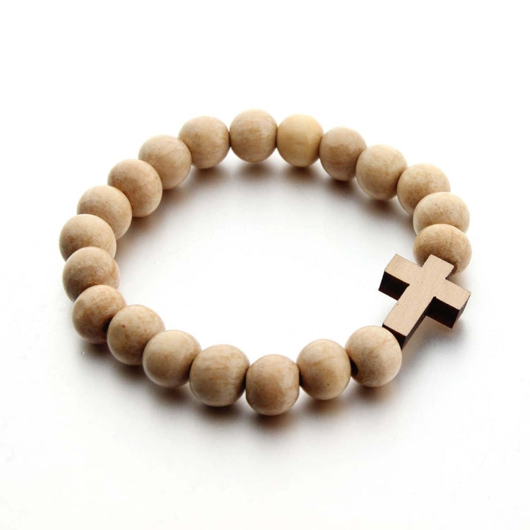 Bracelet avec pendentif croix en perles de bois rondes faites à la main