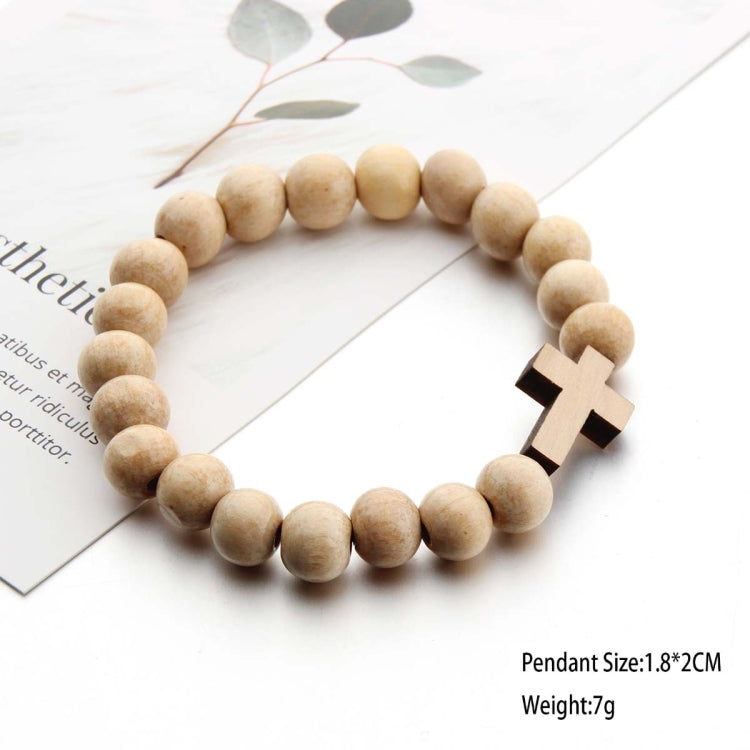 Bracelet avec pendentif croix en perles de bois rondes faites à la main