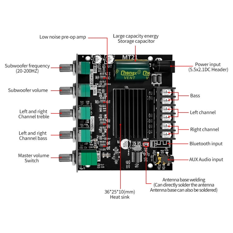 Module amplificateur numérique Bluetooth ZK-MT21 50W x 2 + 100W 2.1 canaux, ZK-MT21