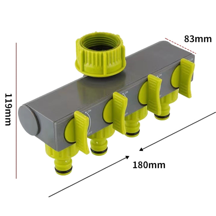 Garden Lawn Watering EU Threaded Faucet One Input Four Output Valve Diverter, Green And Gray
