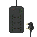 Multiprise T24 2m 3000W 6 prises + PD + 4 ports USB multifonction avec interrupteur, prise UK, prise US