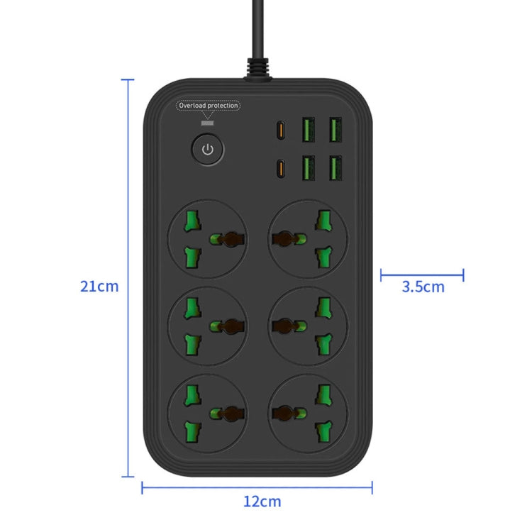 Multiprise T24 2m 3000W 6 prises + PD + 4 ports USB multifonction avec interrupteur, prise UK, prise US