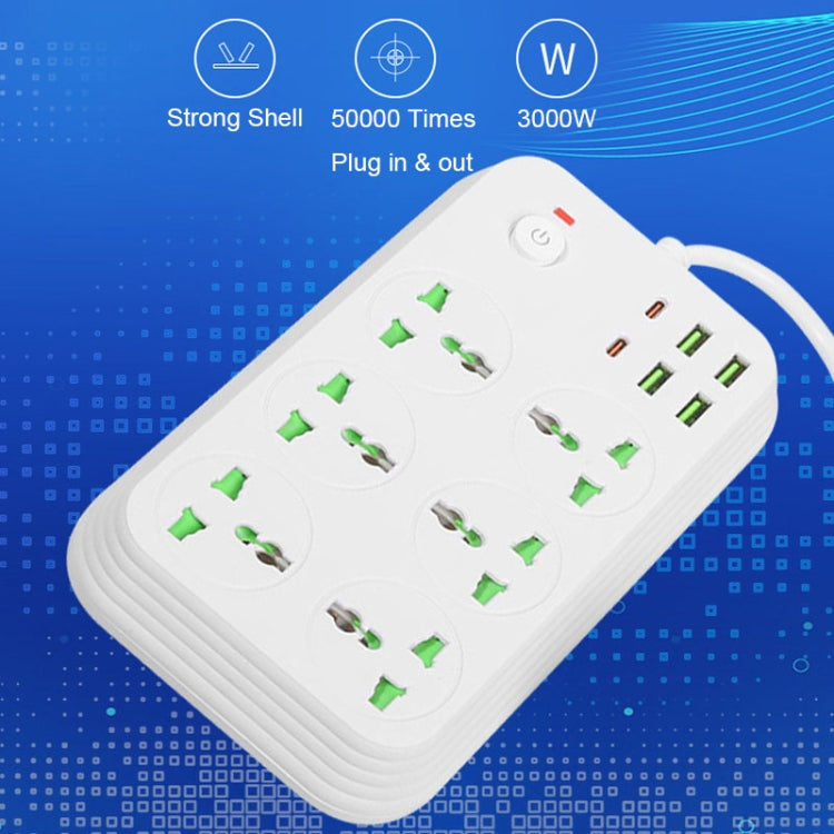 Multiprise T24 2m 3000W 6 prises + PD + 4 ports USB multifonction avec interrupteur, prise UK, prise US