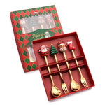4 pièces/paquet Vaisselle de Noël en acier inoxydable, une cuillère-fourchette, une cuillère D