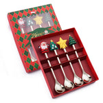 4 pièces/paquet Vaisselle de Noël en acier inoxydable, une cuillère-fourchette, une cuillère D