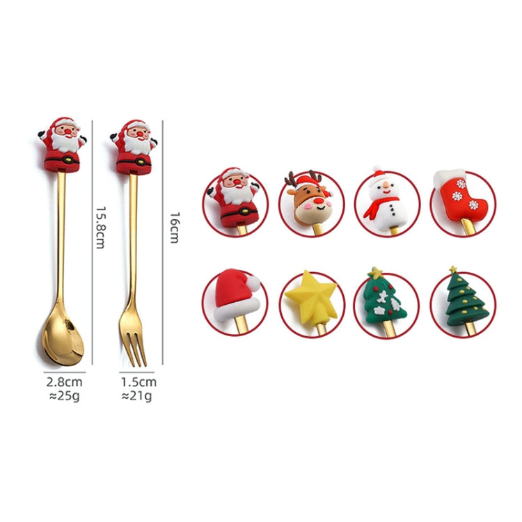 4 pièces/paquet Vaisselle de Noël en acier inoxydable, une cuillère-fourchette, une cuillère D