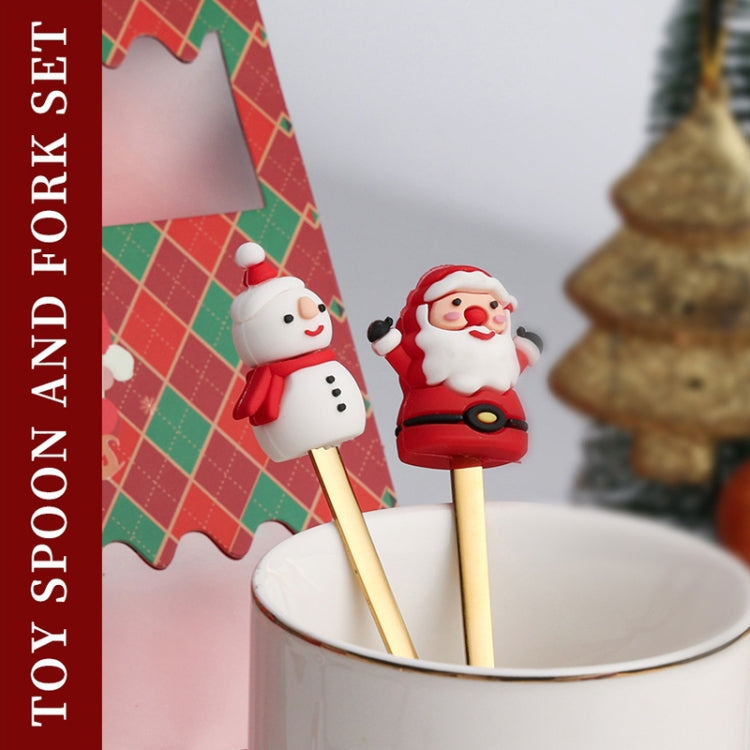4 pièces/paquet Vaisselle de Noël en acier inoxydable, une cuillère-fourchette, une cuillère D