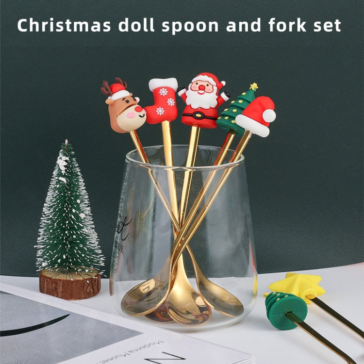 4 pièces/paquet Vaisselle de Noël en acier inoxydable, une cuillère-fourchette, une cuillère D