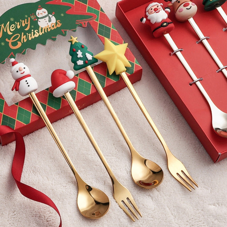 4 pièces/paquet Vaisselle de Noël en acier inoxydable, une cuillère-fourchette, une cuillère D