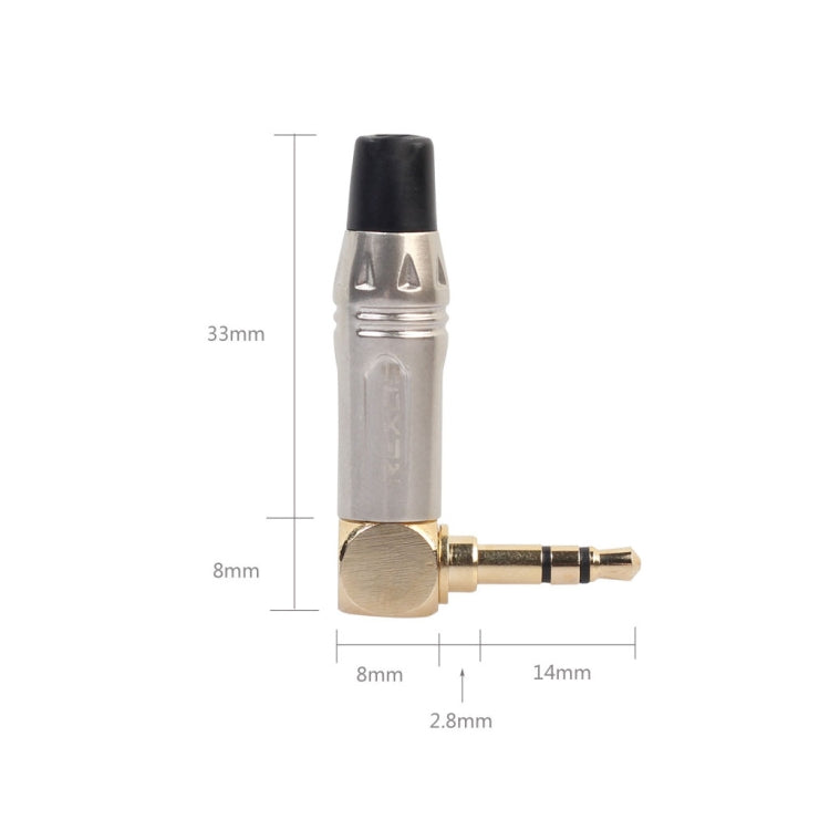 Fiche de soudure en fil de casque stéréo 3.5mm en alliage de zinc en forme de L à 90 degrés, alliage de zinc