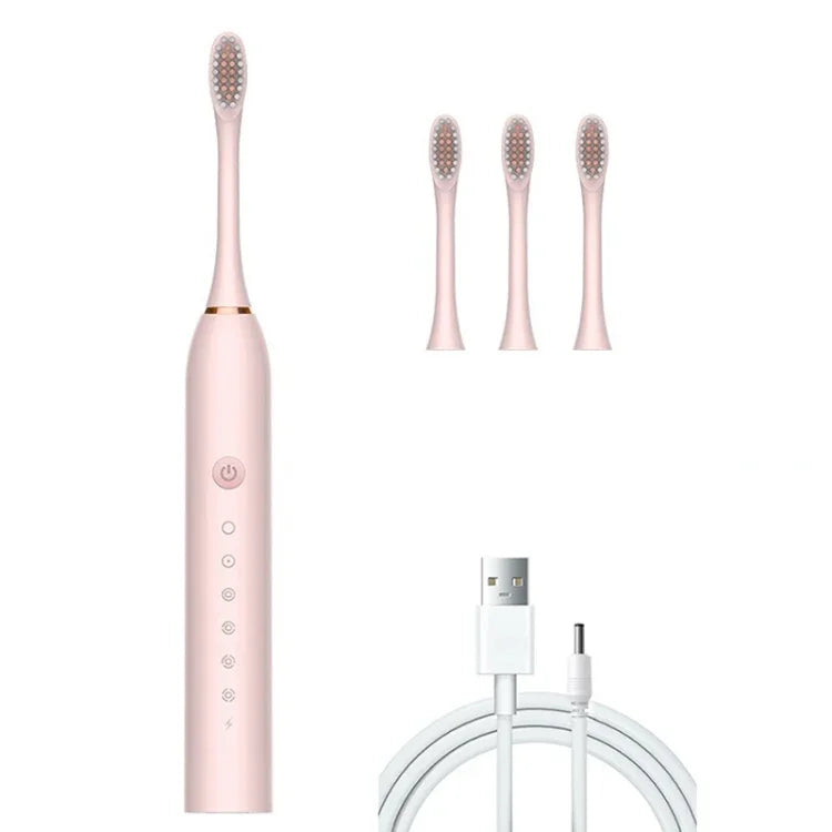 Brosses à dents électriques ultrasoniques rechargeables à poils souples, avec 6 vitesses et 4 brossettes