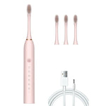 Brosses à dents électriques ultrasoniques rechargeables à poils souples, avec 6 vitesses et 4 brossettes