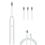 Brosses à dents électriques ultrasoniques rechargeables à poils souples, avec 6 vitesses et 4 brossettes