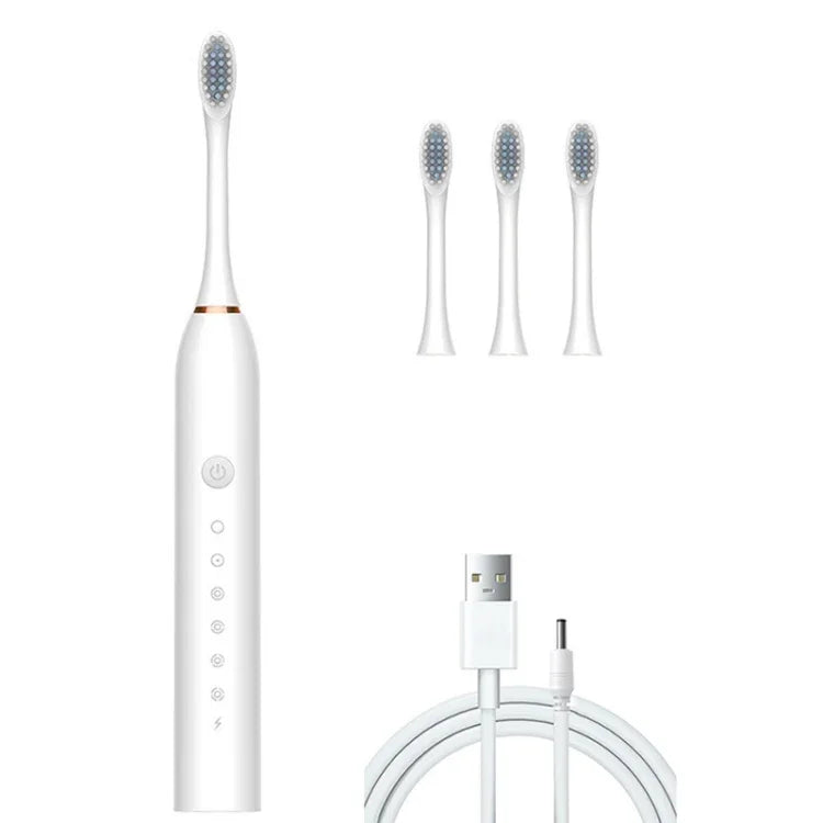 Brosses à dents électriques ultrasoniques rechargeables à poils souples, avec 6 vitesses et 4 brossettes
