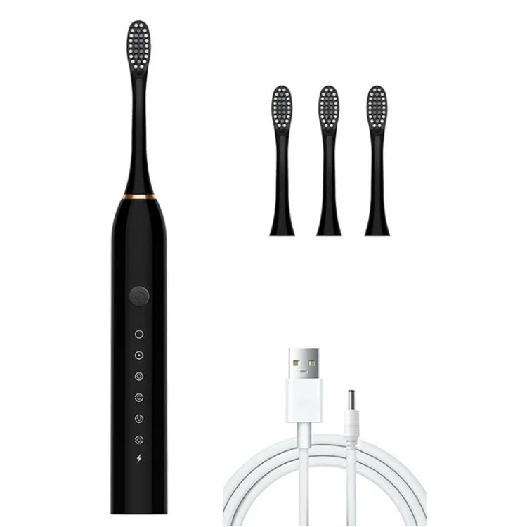 Brosses à dents électriques ultrasoniques rechargeables à poils souples, avec 6 vitesses et 4 brossettes