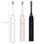 Brosses à dents électriques ultrasoniques rechargeables à poils souples, avec 6 vitesses et 4 brossettes