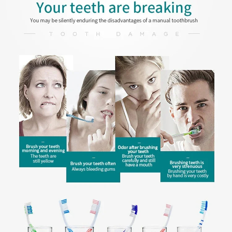 Brosses à dents électriques ultrasoniques rechargeables à poils souples, avec 6 vitesses et 4 brossettes