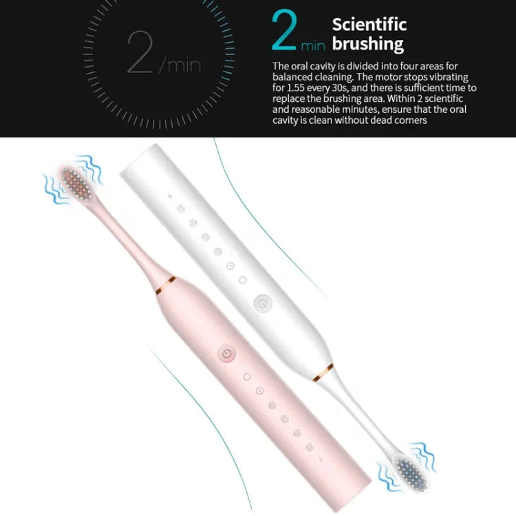 Brosses à dents électriques ultrasoniques rechargeables à poils souples, avec 6 vitesses et 4 brossettes