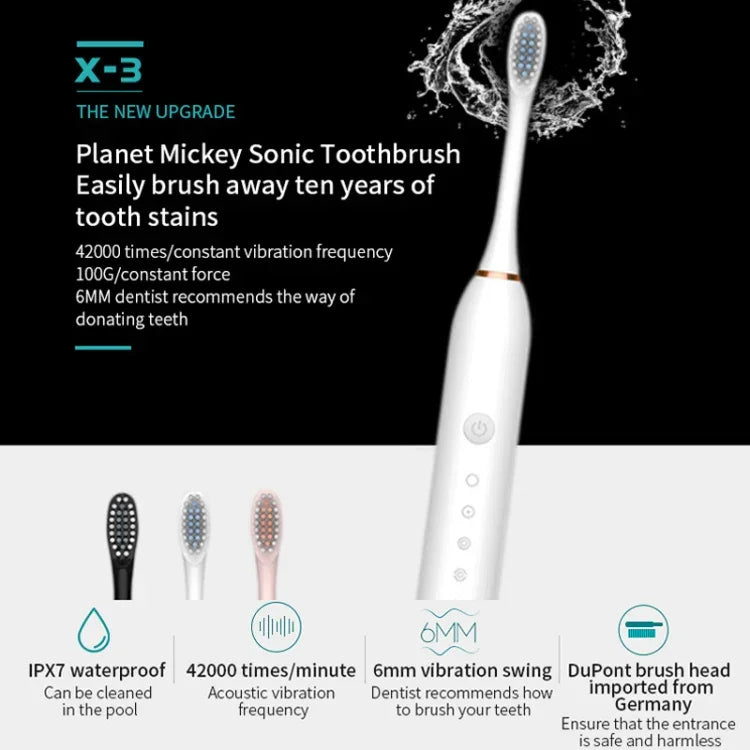 Brosses à dents électriques ultrasoniques rechargeables à poils souples, avec 6 vitesses et 4 brossettes