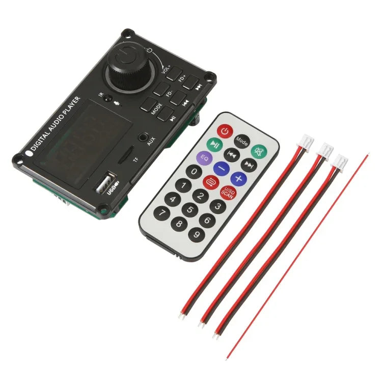 Amplificateur de puissance à écran couleur 100W 12V TPA3116 Carte décodeur Bluetooth avec enregistrement d'appels, télécommande en silicone, petite télécommande en silicone, petite télécommande