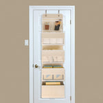 GD03 Sac de rangement mural en tissu, à accrocher derrière une porte d'armoire, 4+1 gris, 4+1 beige, fleur lanterne 4 compartiments