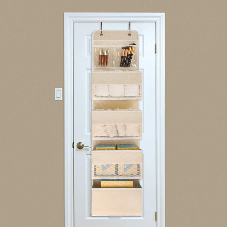 GD03 Sac de rangement mural en tissu, à accrocher derrière une porte d'armoire, 4+1 gris, 4+1 beige, fleur lanterne 4 compartiments