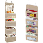 GD03 Sac de rangement mural en tissu, à accrocher derrière une porte d'armoire, 4+1 gris, 4+1 beige, fleur lanterne 4 compartiments
