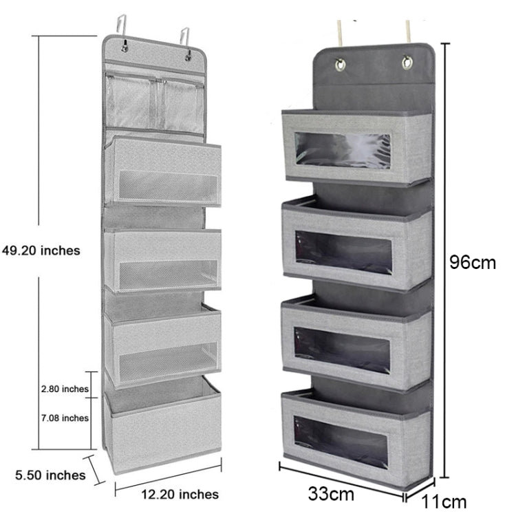 GD03 Sac de rangement mural en tissu, à accrocher derrière une porte d'armoire, 4+1 gris, 4+1 beige, fleur lanterne 4 compartiments
