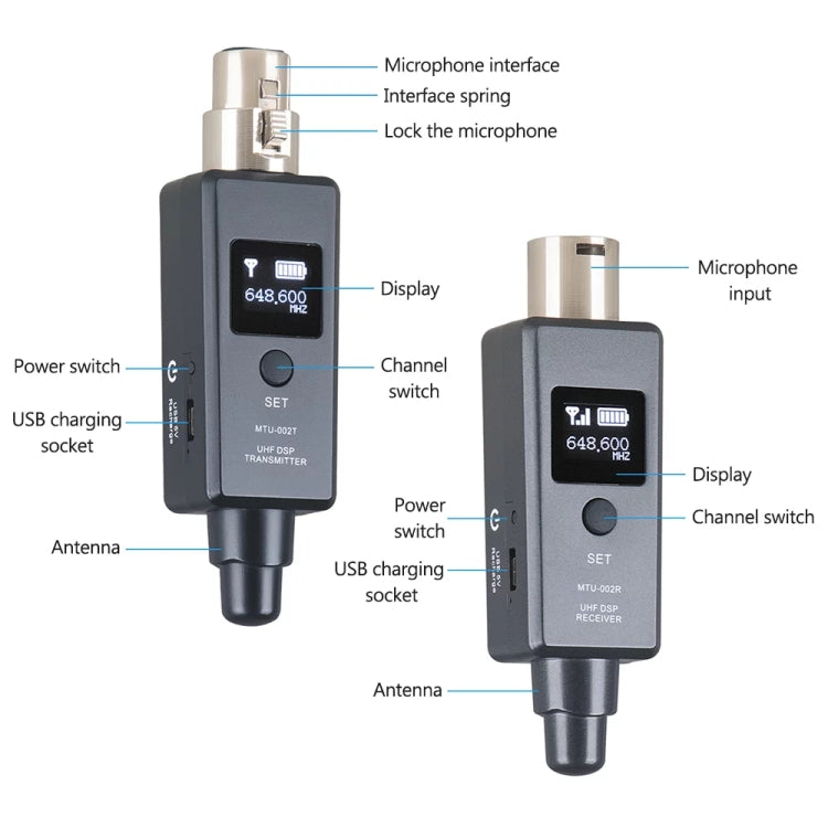 Système micro sans fil MTU-002 UHF DSP émetteur et récepteur micro/ligne deux modes
