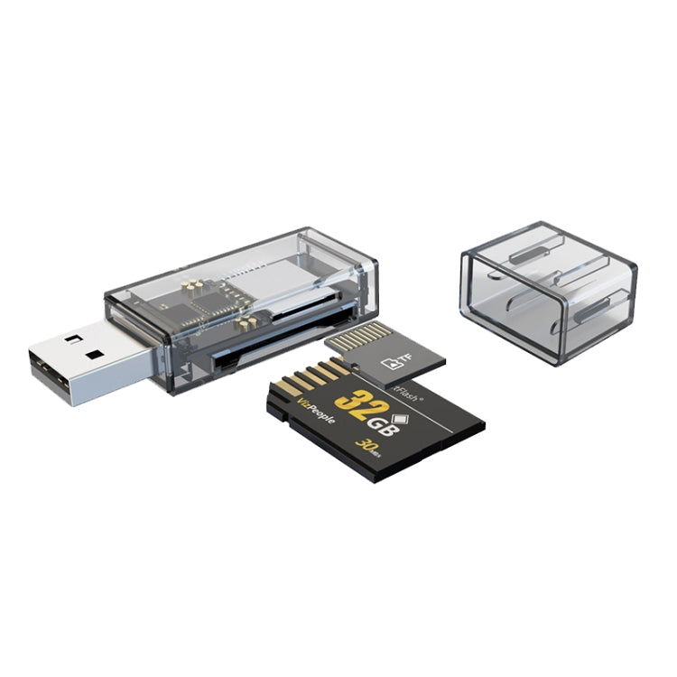Convertisseur OTG USB vers SD/TF 2 en 1 lecteur de carte multifonction transparent, transparent
