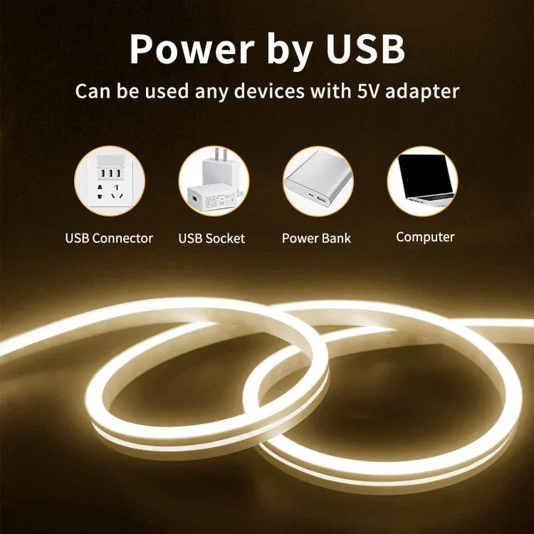 Bande LED 2m 5V USB flexible néon silicone, ensemble de bandes souples, USB (rose), USB (couleur chaude), USB (bleu)