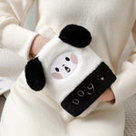 Bouillotte 1L Double Mains en Peluche Mignonne, Chiot Noir et Blanc, Ours Brun, Grenouille Vert Fruit, Canard Jaune, Lapin Rose, Consortium, Chat Coquin, Petit Ours Brun, Petit Lapin Blanc
