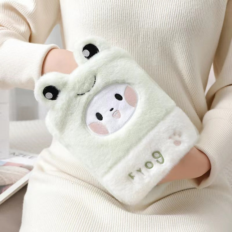 Bouillotte 1L Double Mains en Peluche Mignonne, Chiot Noir et Blanc, Ours Brun, Grenouille Vert Fruit, Canard Jaune, Lapin Rose, Consortium, Chat Coquin, Petit Ours Brun, Petit Lapin Blanc