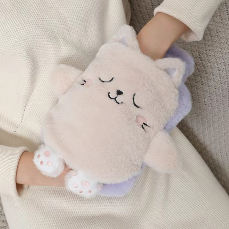 Bouillotte 1L Double Mains en Peluche Mignonne, Chiot Noir et Blanc, Ours Brun, Grenouille Vert Fruit, Canard Jaune, Lapin Rose, Consortium, Chat Coquin, Petit Ours Brun, Petit Lapin Blanc