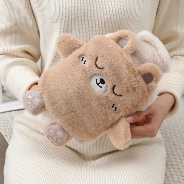 Bouillotte 1L Double Mains en Peluche Mignonne, Chiot Noir et Blanc, Ours Brun, Grenouille Vert Fruit, Canard Jaune, Lapin Rose, Consortium, Chat Coquin, Petit Ours Brun, Petit Lapin Blanc