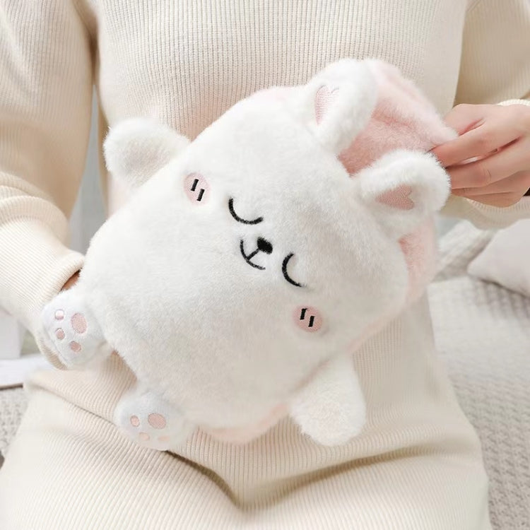 Bouillotte 1L Double Mains en Peluche Mignonne, Chiot Noir et Blanc, Ours Brun, Grenouille Vert Fruit, Canard Jaune, Lapin Rose, Consortium, Chat Coquin, Petit Ours Brun, Petit Lapin Blanc