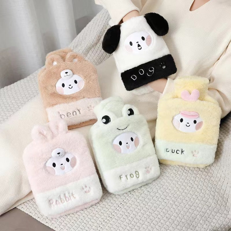 Bouillotte 1L Double Mains en Peluche Mignonne, Chiot Noir et Blanc, Ours Brun, Grenouille Vert Fruit, Canard Jaune, Lapin Rose, Consortium, Chat Coquin, Petit Ours Brun, Petit Lapin Blanc