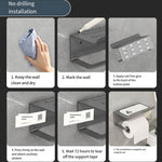 Étagère de salle de bain 2 en 1 sans perçage pour serviettes en papier, téléphone portable et articles de toilette