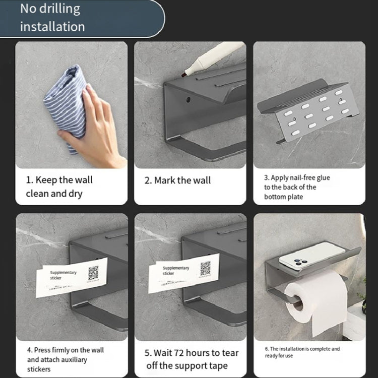 Étagère de salle de bain 2 en 1 sans perçage pour serviettes en papier, téléphone portable et articles de toilette