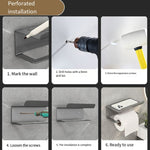 Étagère de salle de bain 2 en 1 sans perçage pour serviettes en papier, téléphone portable et articles de toilette