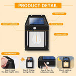 Applique murale extérieure solaire au tungstène 3 modes Détection corporelle étanche Jardin Villa Veilleuse, Noir normal, Blanc normal, Grand noir, Grand blanc