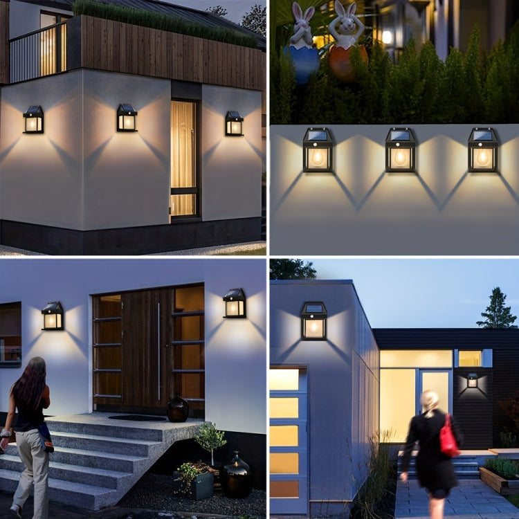 Applique murale extérieure solaire au tungstène 3 modes Détection corporelle étanche Jardin Villa Veilleuse, Noir normal, Blanc normal, Grand noir, Grand blanc